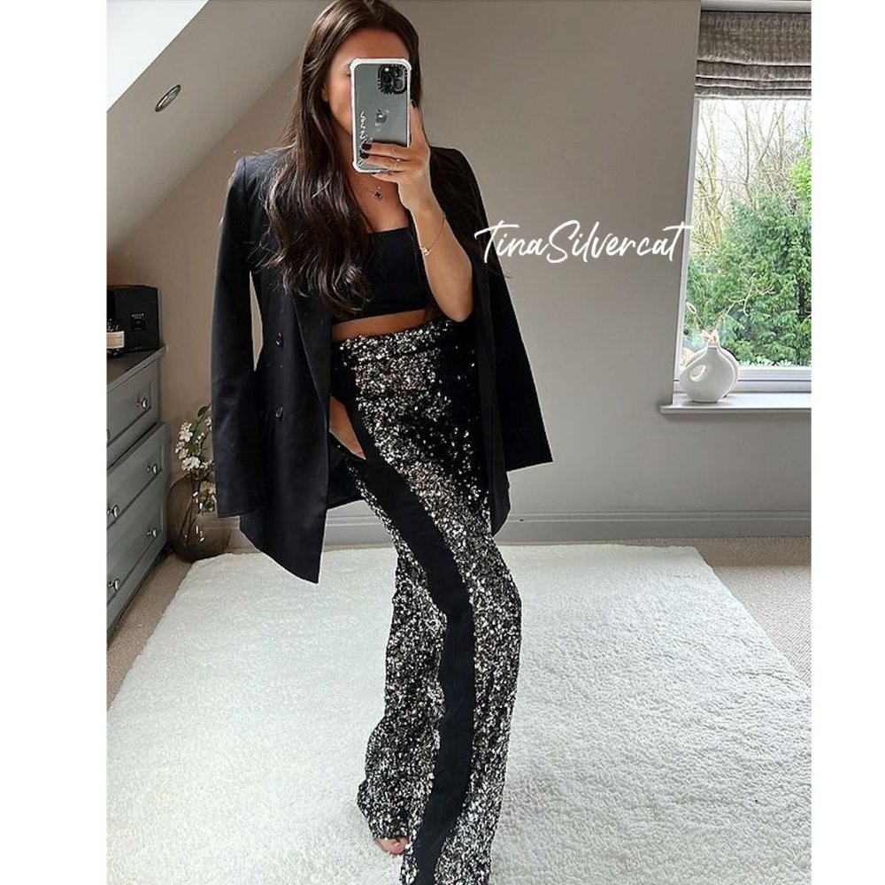 Zara Silver Sequin Pants Sz S, M NWT